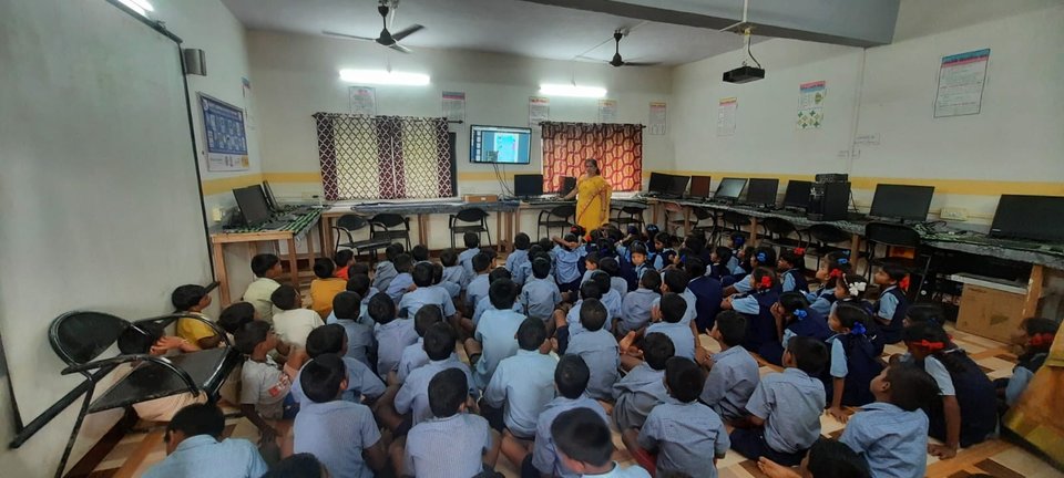 Students in a computer lab during a career guidance session