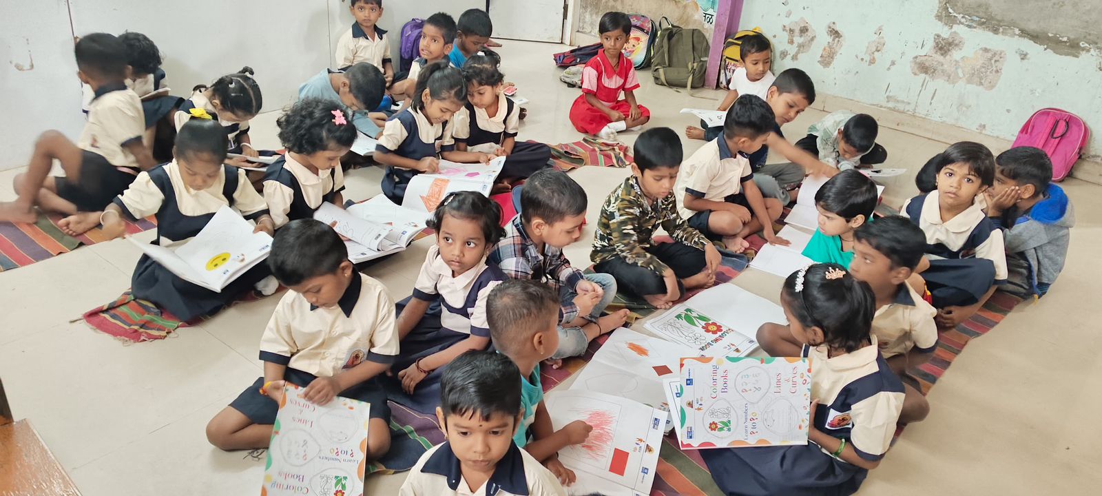 Children practicing literacy skills